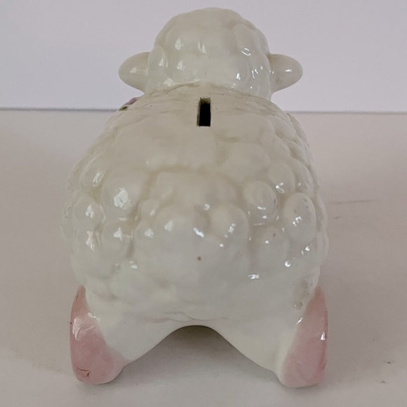 Lamb With Pink Ribbons and Flowers Piggy Bank - Picture 4 of 5